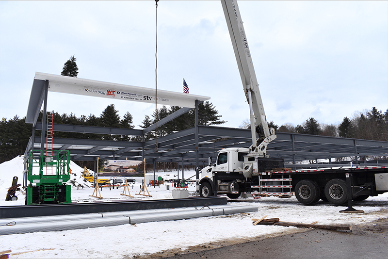 The building of the frame of the Nashoba emergency facility in Groton.
