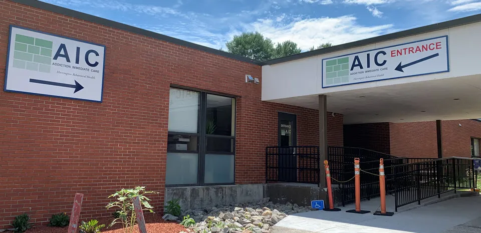 The entrance door to the Addiction Immediate Care Center at UMass Memorial Health - Harrington Webster Campus.