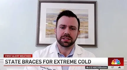Dr. Timothy Boardman, emergency department physician at UMass Memorial Medical Center, speaks to reporters on best health practices during extreme weather.