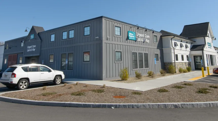 An exterior photo of the Milford Regional Urgent Care location in Medway, Massachusetts