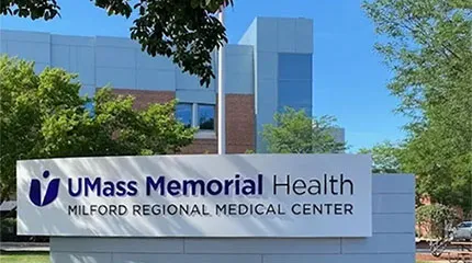 Signage and building of Milford Regional as viewed from the street